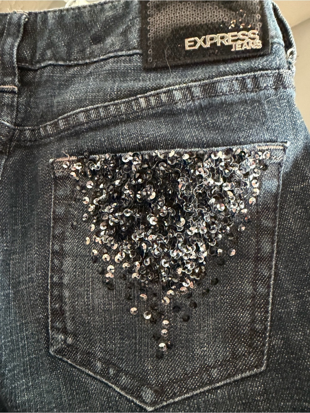 Vintage Express Boot Cut Jeans with Black and Silver Sequins